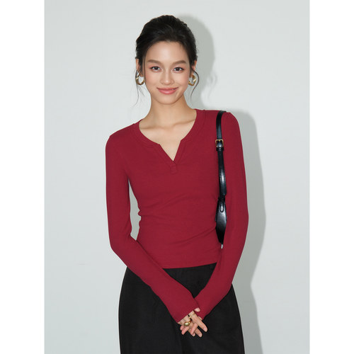 百搭时尚v领领针织衫T恤上衣