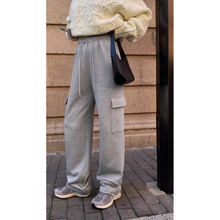 女高腰宽松直筒卫裤 现货6折 加绒运动休闲裤 白色工装 NEVA