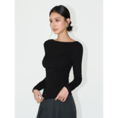 百搭底牌 一字船领针织上衣女气质修身 NEVA 显瘦内搭长袖 T恤