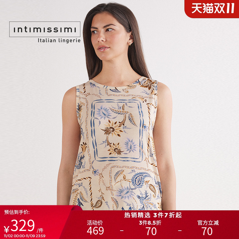 时尚复古印花圆领无袖背心