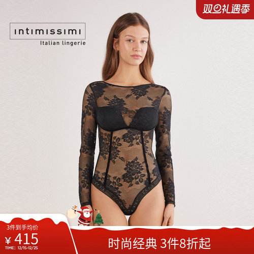 Intimissimi意舒漫25秋冬新花卉蕾丝性感显瘦长袖连体衣BO2585B