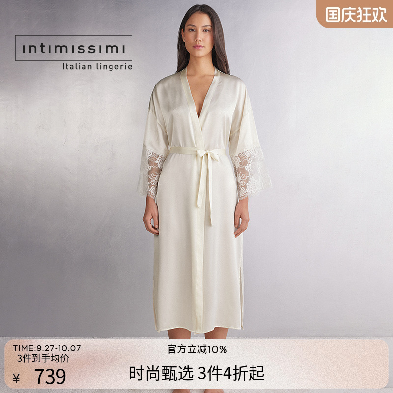 Intimissimi意舒漫时尚优雅花卉蕾丝桑蚕丝长款睡袍PVD2563