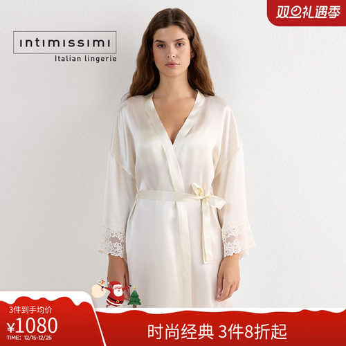 优雅桑蚕丝花卉蕾丝拼接睡袍