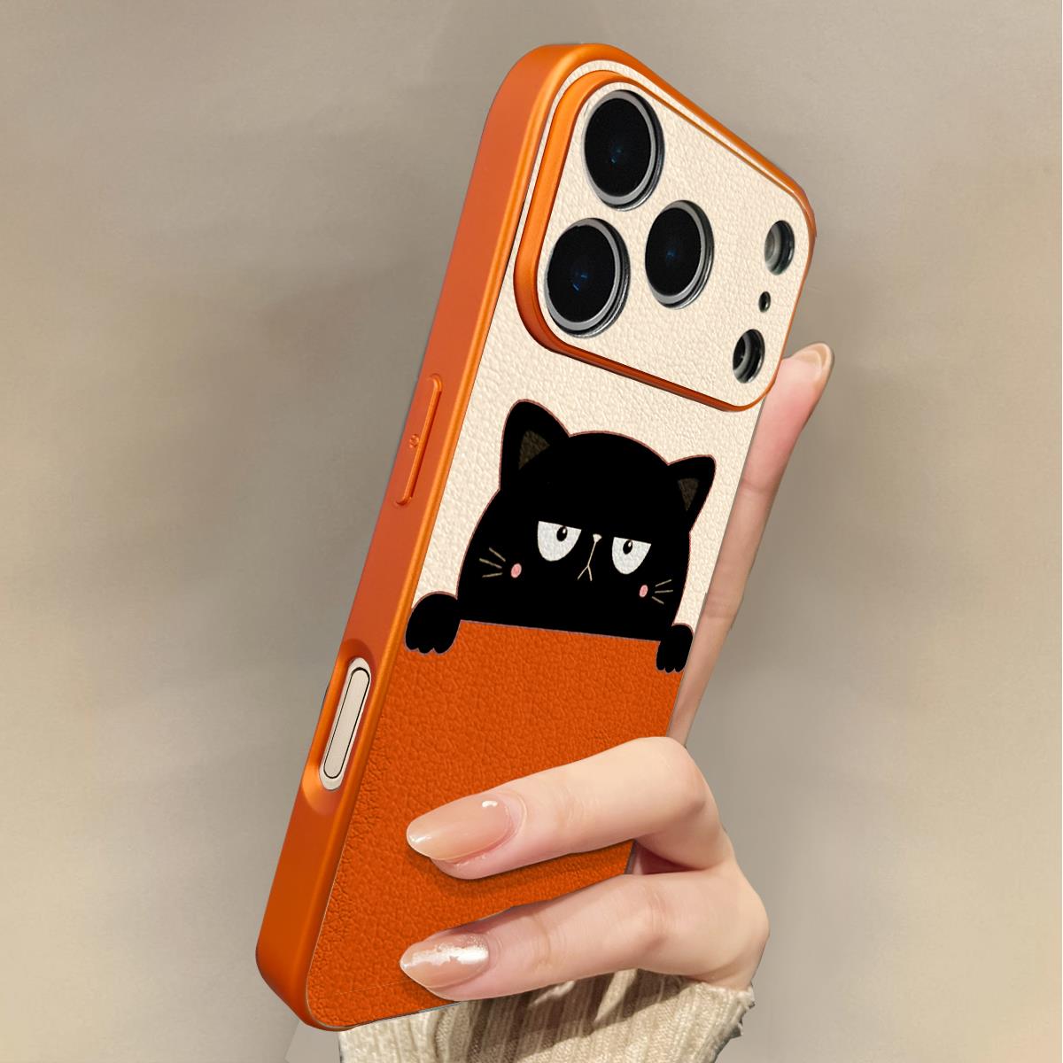 呆萌橙色口袋猫适用于苹果17promax手机壳新款iPhone16plus保护套全包15高级感防摔14/13个性创意简约17air女