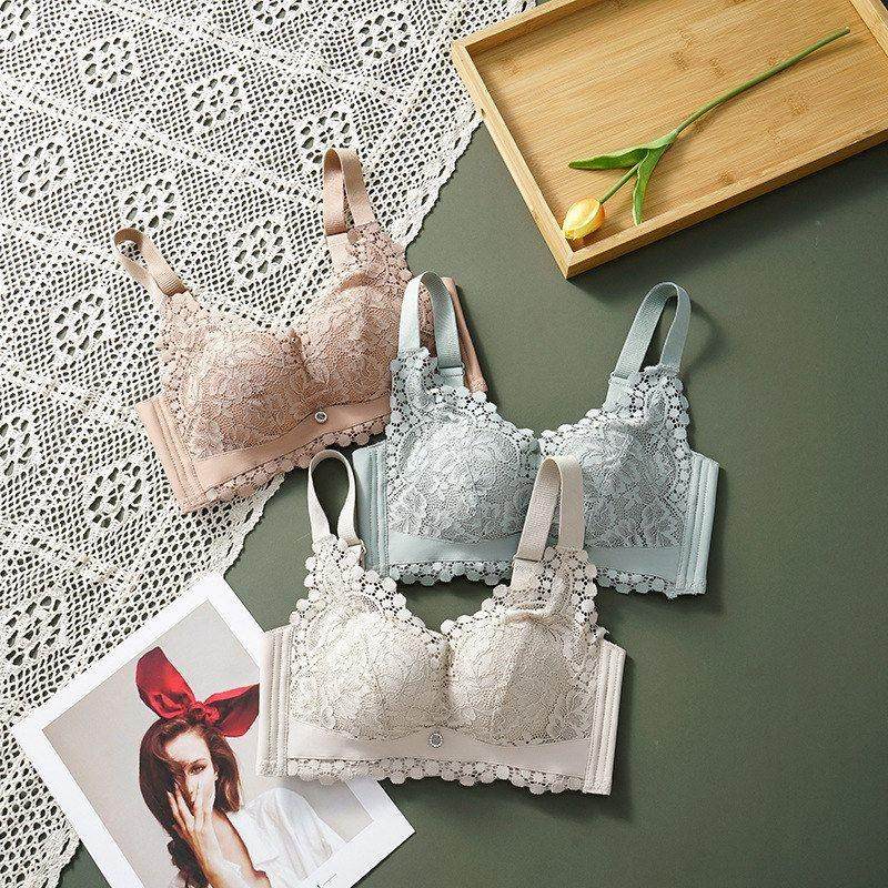 乳胶胸罩天然性感蕾丝上托文胸无痕聚拢女士内衣套装调整型无钢圈