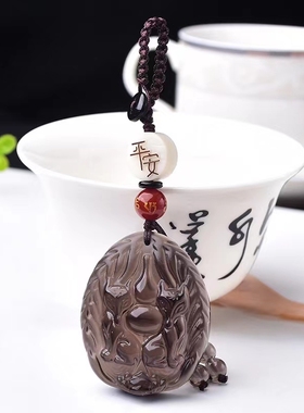 天然冰种黑曜石双狐催缘钥匙扣 坠子尺寸：40×32×11，男女款