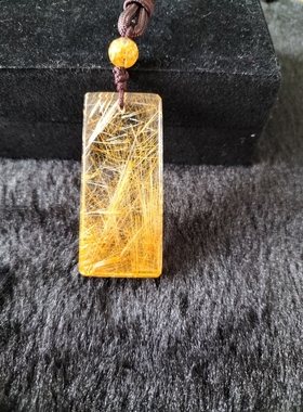 金发晶吊坠男女无事牌 天然发晶钛晶吊牌挂件水滴平安牌项链全净