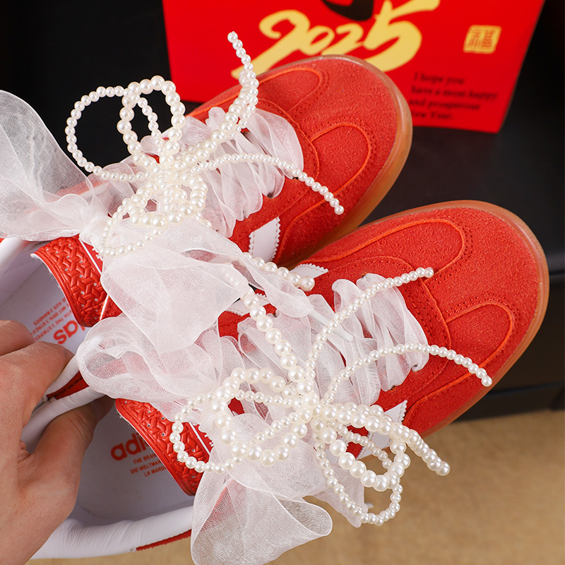 蕾丝鞋带德训鞋珍珠鞋花挂件装饰