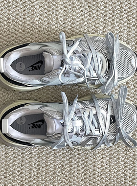 V2Run鞋带白银低帮跑步鞋女款银色潮个性弹力圆形反光扁平鞋带绳