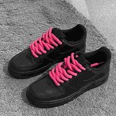 加粗圆鞋 af1玫红面包鞋 带AirForce1tripleblac纯黑空军一号板鞋 绳