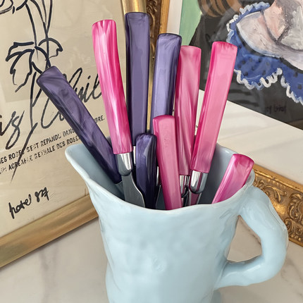 边集EDITOR意大利Rivadossi GIADA珠光餐具刀叉汤勺甜品勺粉紫色