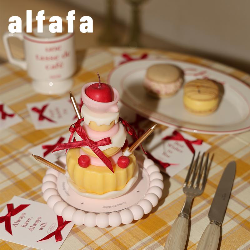 边集EDITOR alfafa许愿蛋糕少女红丝带蝴蝶结叠叠蜡香薰蜡烛礼盒