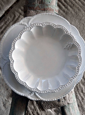 边集EDITOR意大利VIRGINIA复古浮雕白色餐盘陶瓷早餐盘法式