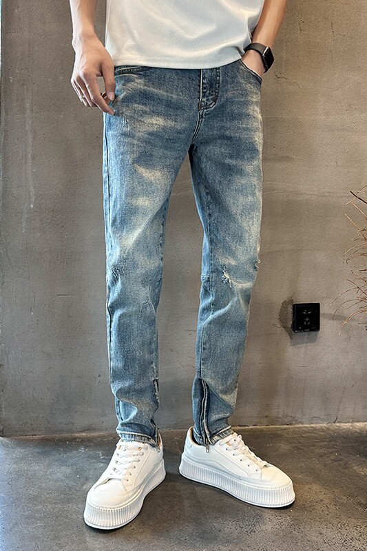 潮牌弹力休闲修身牛仔裤夏季痞帅九分小脚裤N219#P60-控88,男装牛仔裤,星座905