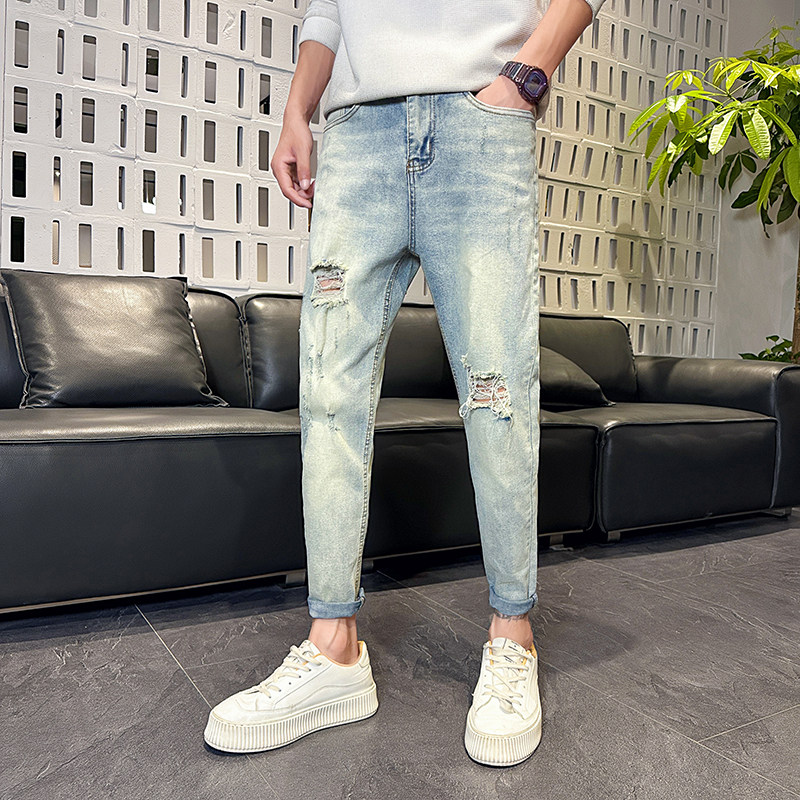 秋季弹力休闲修身牛仔裤痞帅九分小脚裤N232#-P60-控88，男装牛仔裤，星座905