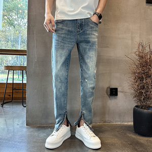 潮牌弹力休闲修身牛仔裤夏季痞帅九分小脚裤N219#P60-控88图片