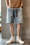 夏季痞帅休闲短裤宽松直筒潮百搭高街五分中裤K181#P45-控68，男装牛仔裤，星座905