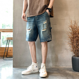 夏季痞帅牛仔短裤宽松直筒潮百搭高街五分中裤K182#P45-控68，男装牛仔裤，星座905