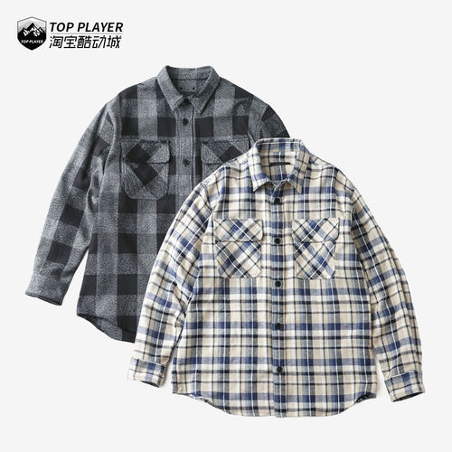 SOPHNET. Oversized大廓形粗纱拉绒饰面渐变格纹男士休闲衬衫夹克