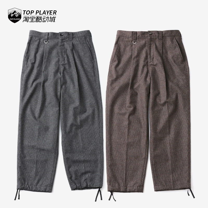 SOPHNET. 纯棉拉绒格子宽松直筒可束脚单褶锥形裤男士休闲裤