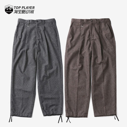 SOPHNET. 纯棉拉绒格子宽松直筒可束脚单褶锥形裤男士休闲裤