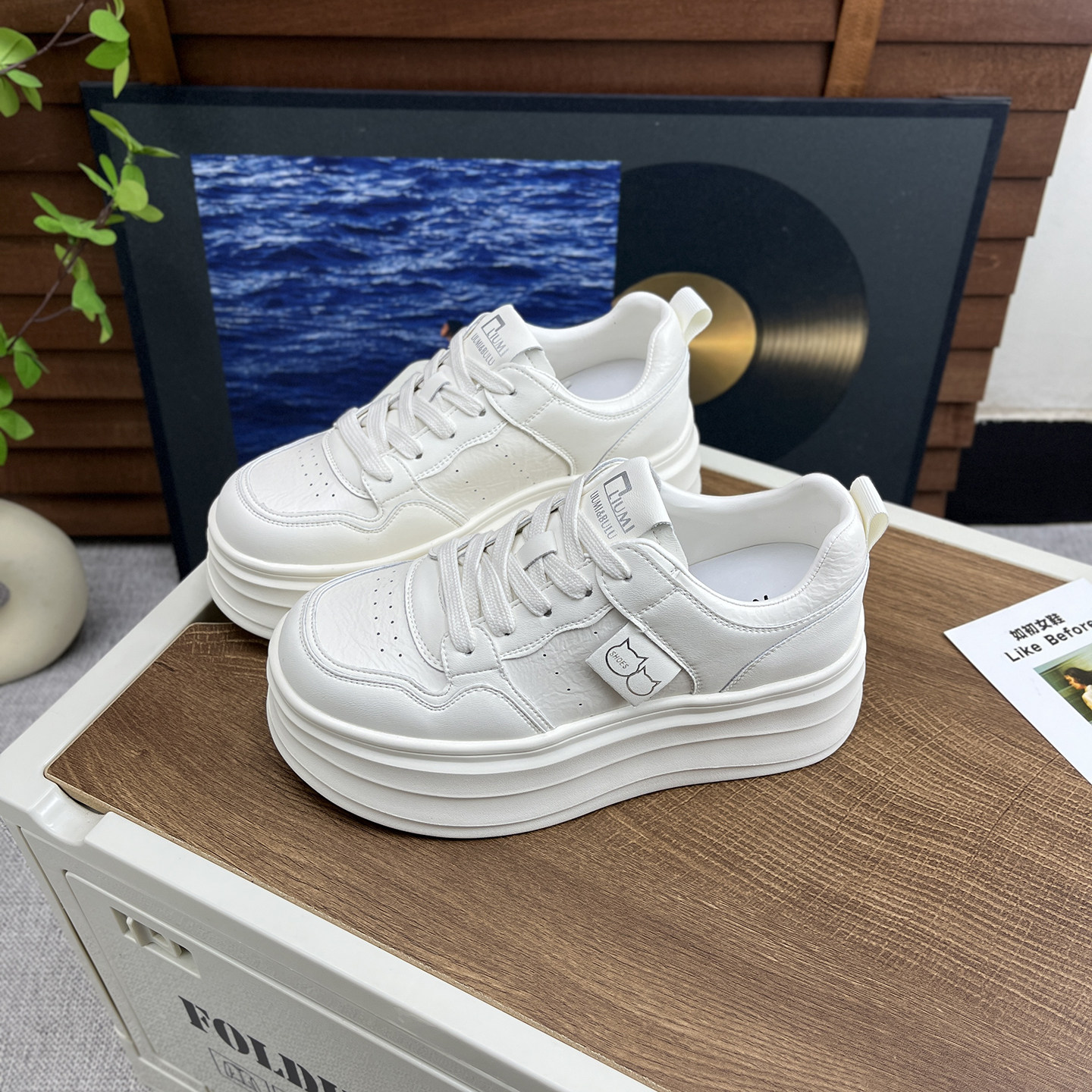 韩版厚底小白鞋女2026春季新款真皮增高舒适百搭系带休闲运动板鞋,女鞋,时尚休闲鞋,淘宝优惠券,粉丝福利购,淘宝优惠卷