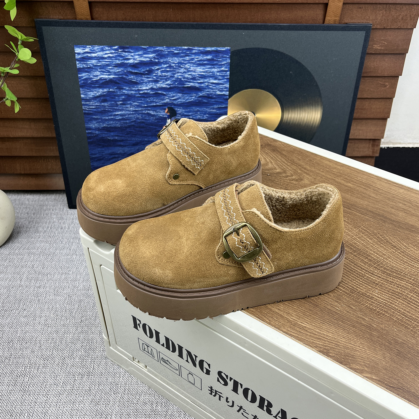 冬季加绒厚底百搭保暖勃肯鞋女