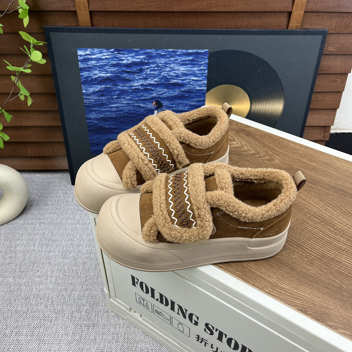 真皮厚底复古加绒毛毛休闲鞋女2025冬季新款魔术贴舒适百搭面包鞋,女鞋,休闲板鞋,淘宝优惠券,粉丝福利购,淘宝优惠卷