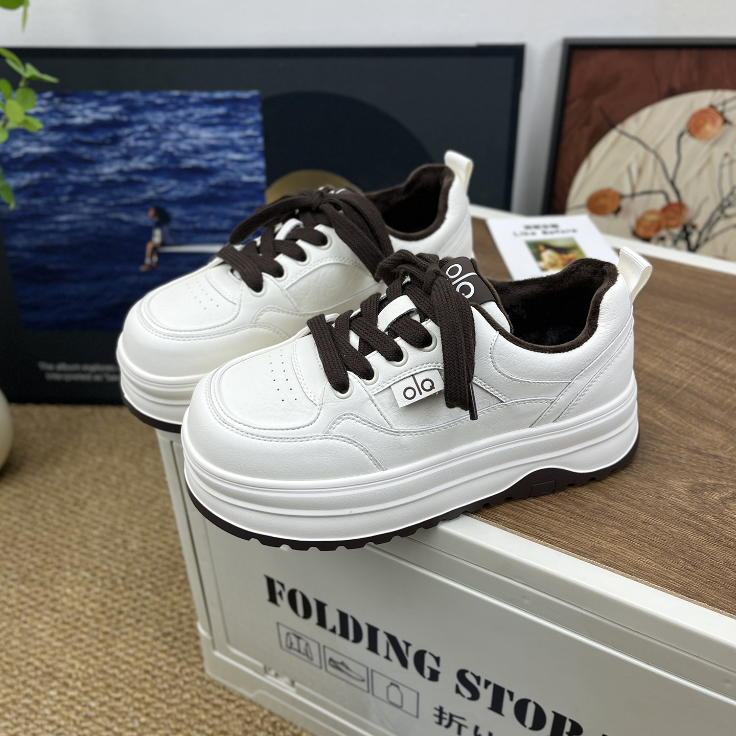 真皮厚底轻便小白鞋女冬季新款