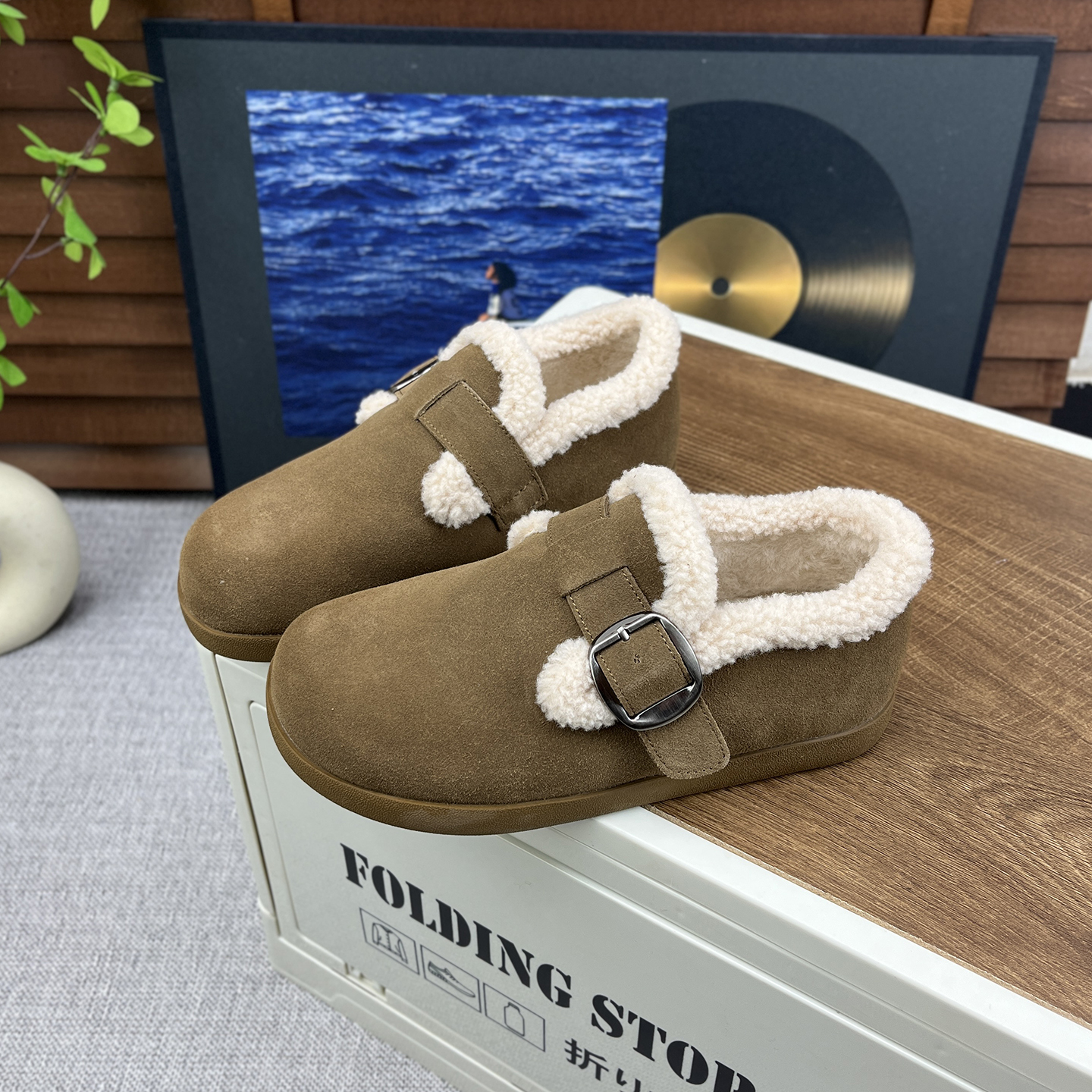 软底舒适加绒复古勃肯鞋乐福鞋女