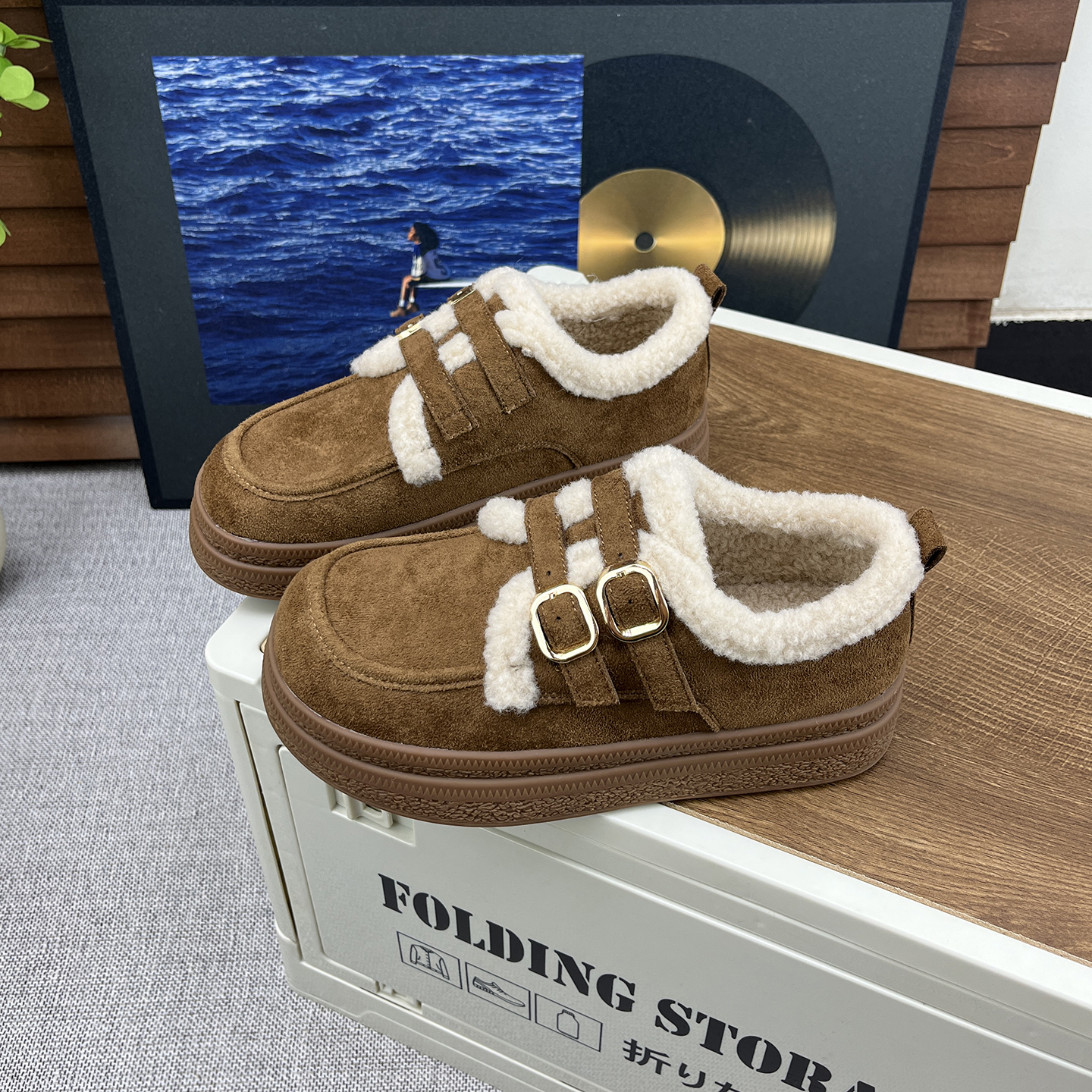 真皮羊羔毛加绒乐福鞋女勃肯鞋