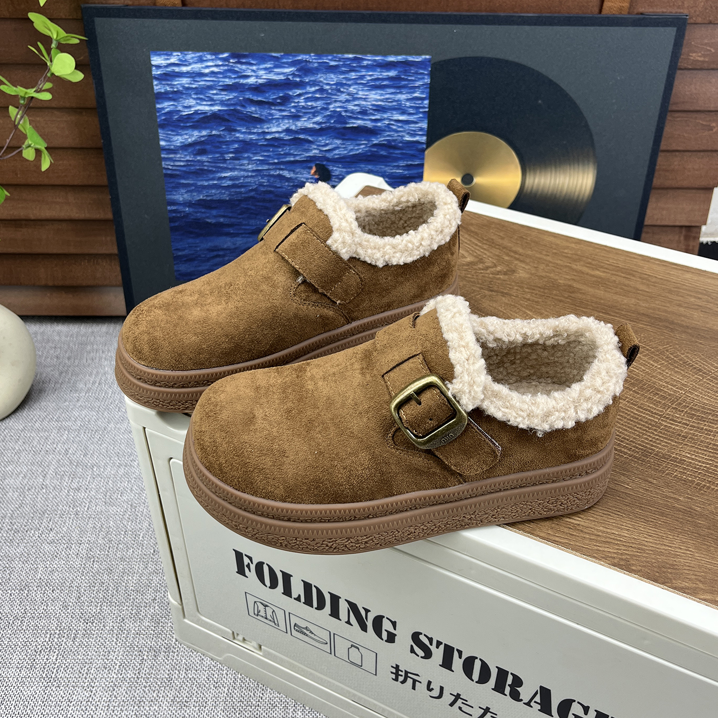 冬季新款复古软底毛毛勃肯鞋女