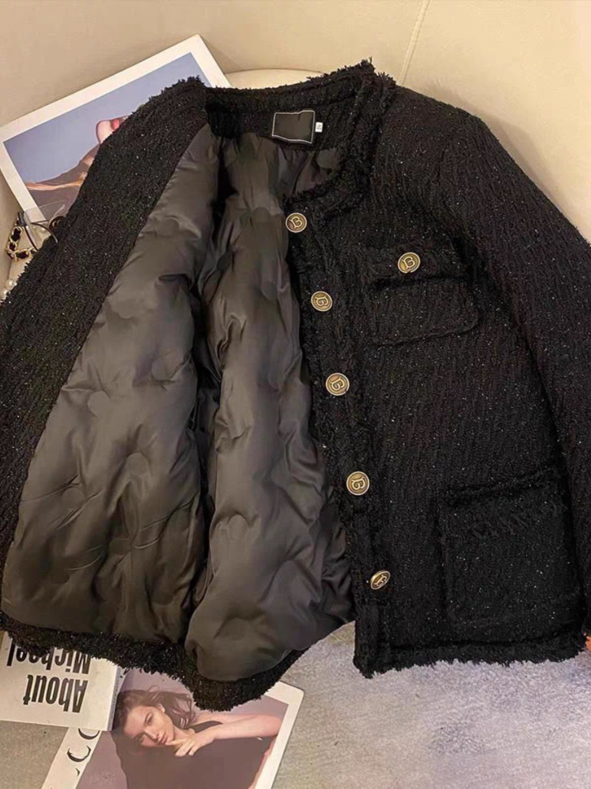 清仓/黑色小香风羽绒服女短款2026秋冬新款粗花呢白内胆加厚外套