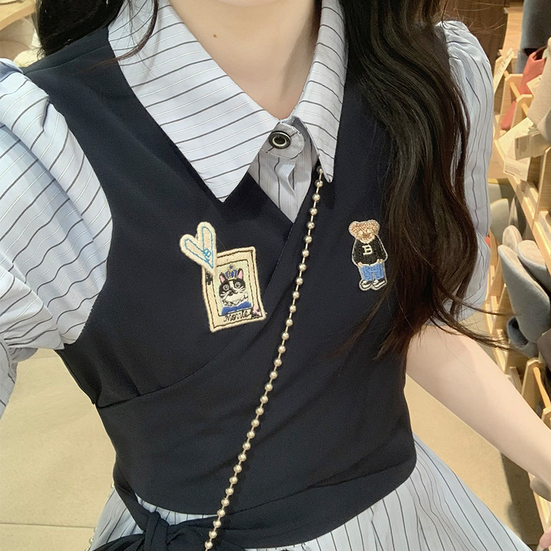 夏季法式条纹显瘦学生连衣裙