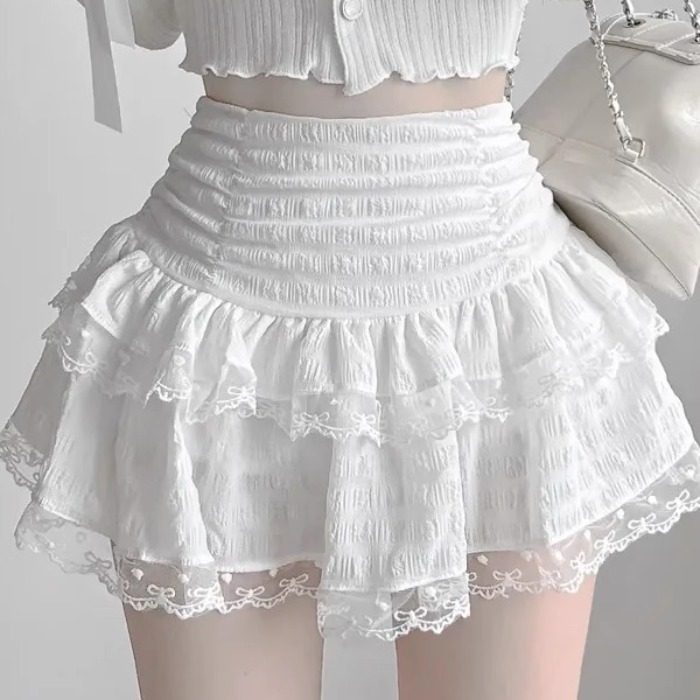 白色芭蕾风蕾丝蛋糕裙高腰蓬蓬半身裙女夏季小个子公主a字短裙子,女装/女士精品,大码半身裙,淘宝优惠券,粉丝福利购,淘宝优惠卷