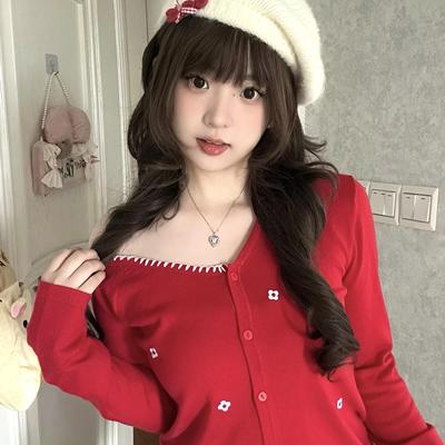 miu系穿搭斜肩针织开衫女秋冬