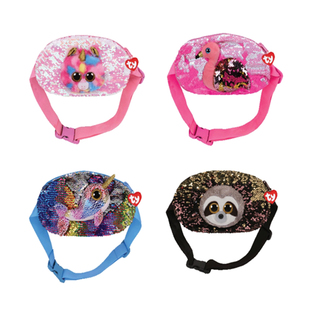 Ty亮片独角兽腰包可爱女孩斜挎包胸包个性背包运动小包大眼睛玩偶