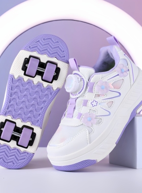 女童暴走鞋2025新款秋季网面儿童四轮运动轮滑鞋女孩小学生溜冰鞋