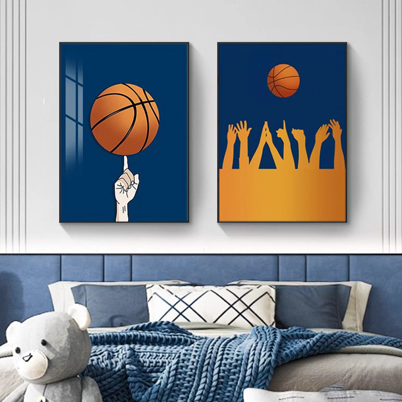 儿童房床头背景墙装饰画男孩运动风篮球组合卧室挂画轻奢创意壁画,家居饰品,现代装饰画,淘宝优惠券,粉丝福利购,淘宝优惠卷