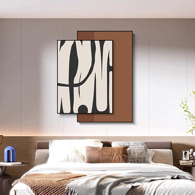卧室装饰画轻奢高级感2025新款现代极简抽象艺术叠加主卧床头挂画