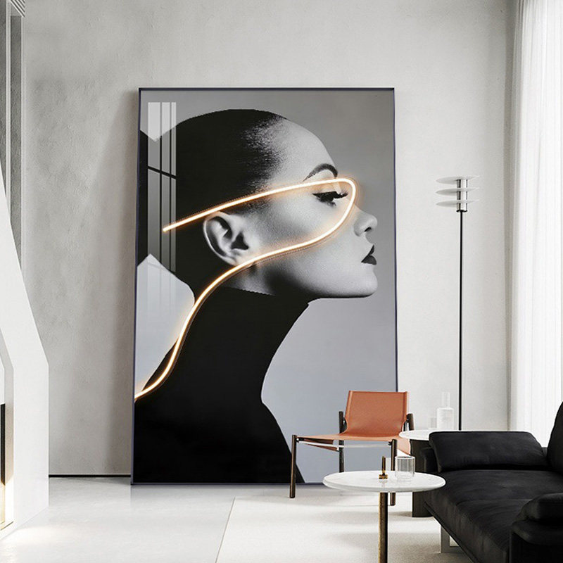 现代黑白人物装饰画客厅轻奢巨幅落地画玄关时尚艺术超大尺寸挂画