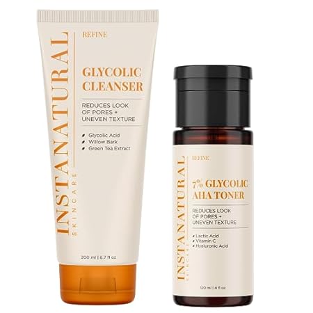 InstaNatural Glycolic Cleanser Face Wash and Toner Kit, B