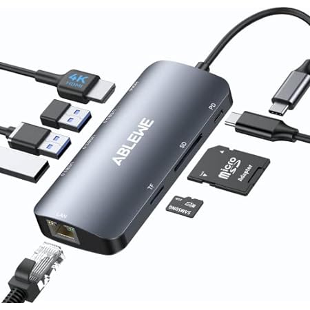 USB C Hub Multiport Adapter， ABLEWE 8-in-1 USB-C Hub with