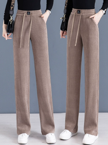 Флисовые вельветовые штаны, приталенный пуховик, высокая талия, свободный прямой крой