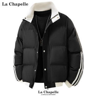 拉夏贝尔美式运动风三条杠棉服冬季新款拼接撞色男女棉袄保暖御寒