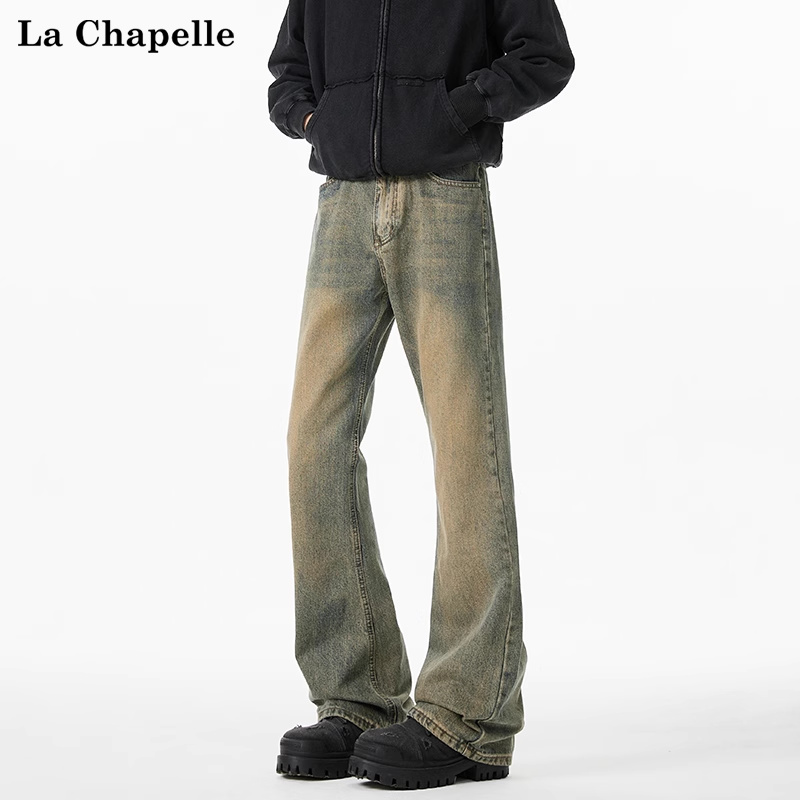 拉夏贝尔微喇弯刀牛仔裤男士2025夏季bootcut新款美式宽松潮流男