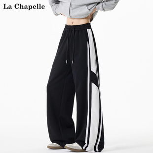 潮牌直筒休闲裤 男女秋冬季 复古条纹直筒垂感运动卫裤 拉夏贝尔美式