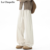 潮牌直筒保暖休闲长裤 拉夏贝尔美式 冬季 新款 加绒加厚重磅卫裤 男士