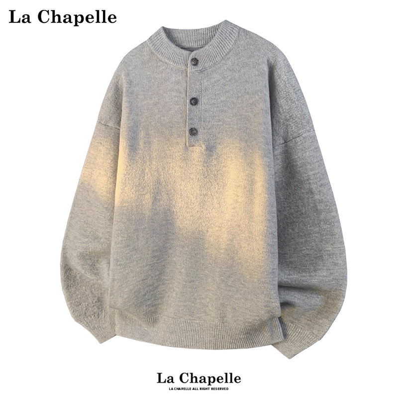拉夏贝尔亨利领针织衫冬季2025新款学院宽松cleanfit毛衣柔软男女