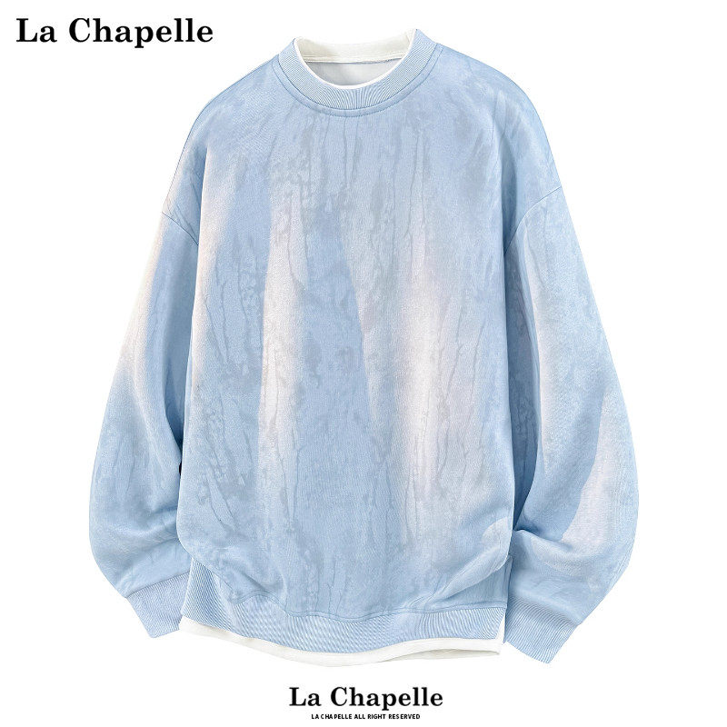 拉夏贝尔扎染卫衣加绒冬季男宽松休闲渐变上衣运动打底衫百搭新款